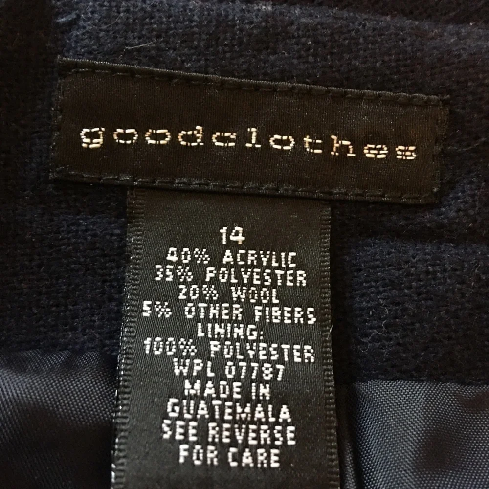 Goodclothes wool blend midi skirt. Sz 14, lined, frayed hem, zips in back.